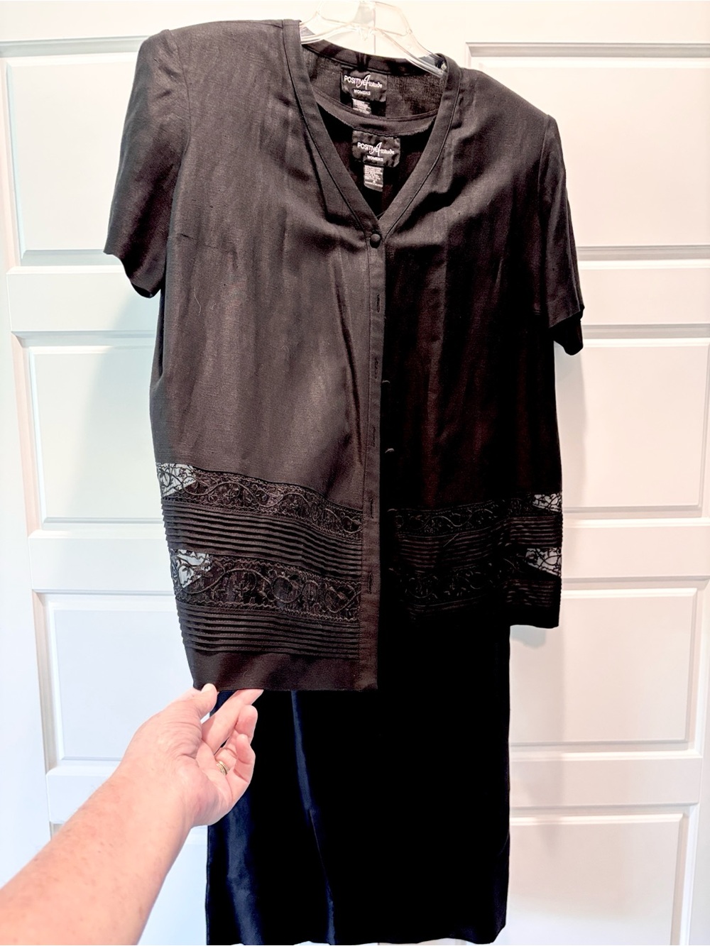 2-Pc Black Linen Dress Vintage Positive Attitude - Picture 2 of 9
